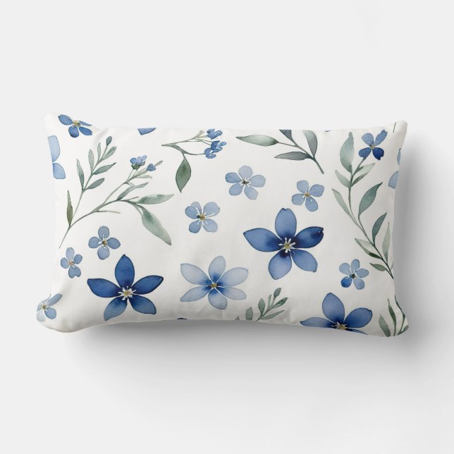 Coussin Rectangle Aquarelle bleue Floral (Recto)