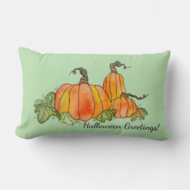 Coussin Rectangle Aquarelle Citrouille Halloween Gourtes de récolte (Recto)