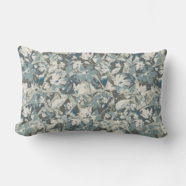 Coussin Rectangle Aquarelle Clematis Motif Floral Gris Bleu Sage (Recto)