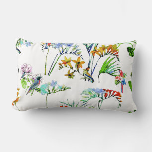 Coussin Rectangle Aquarelle de l'île tropicale Fleurs et oiseaux