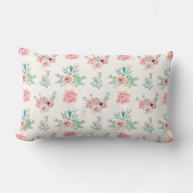 Coussin Rectangle Aquarelle Dessinez À La Main Des Cactus Exotiques  (Recto)