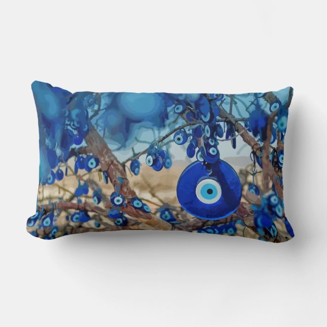 Coussin Rectangle Aquarelle d'un arbre décoré de Nazars (Recto)