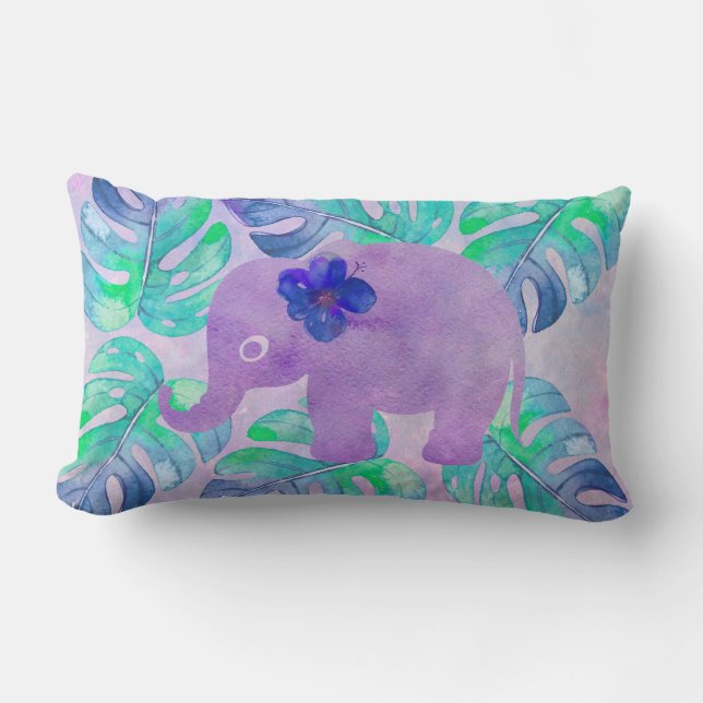 Coussin Rectangle Aquarelle Elephant Jungle Tropical Monstera Feuill (Recto)