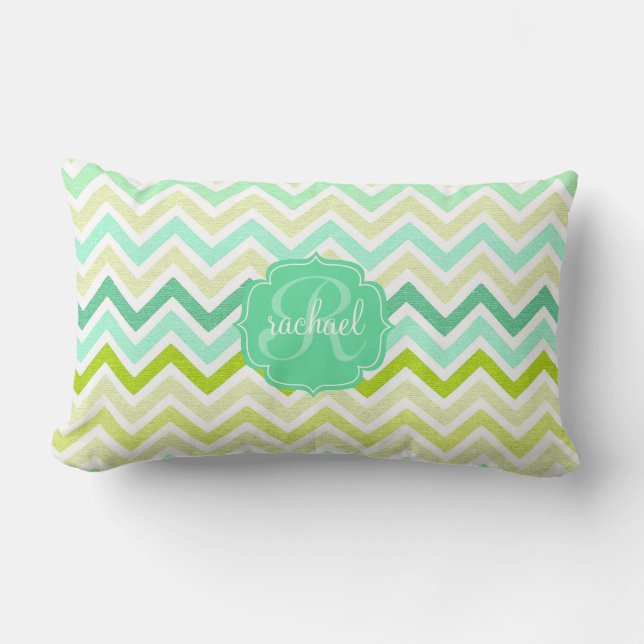 Coussin Rectangle Aquarelle en bon état de Chevron de pistache (Recto)