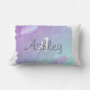 Coussin Rectangle Aquarelle et plumes de Bohême bleu et violet