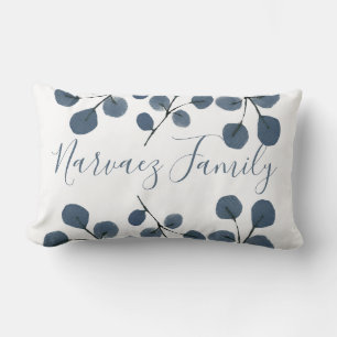 Coussin Rectangle Aquarelle Eucalyptus Bleu Botanique Peint à la Mai