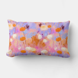 Coussin Rectangle Aquarelle Fleur Sauvage Rose Lavande Orange
