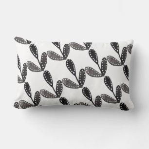 Coussin Rectangle Aquarelle Folk Art Feuille noir