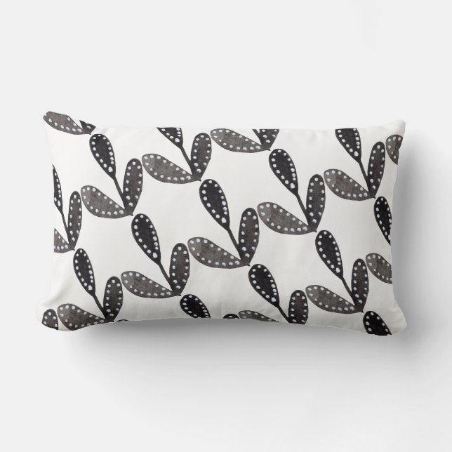 Coussin Rectangle Aquarelle Folk Art Feuille noir (Recto)