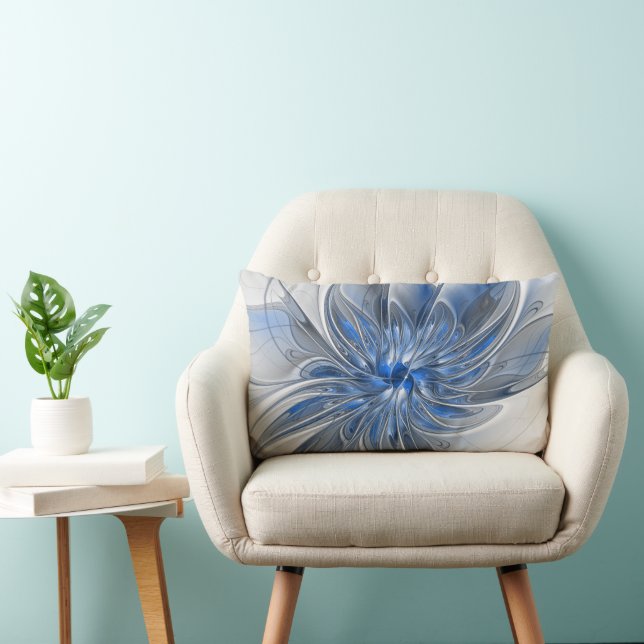 Coussin Rectangle Aquarelle gris bleu Abstrait Fractal Art Flower (Chaise)