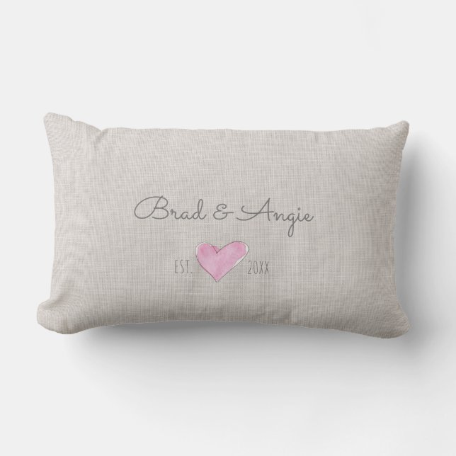Coussin Rectangle Aquarelle Heart Love Couple NAMES Est. ANNÉE (Recto)