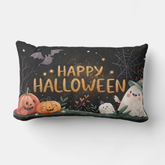 Coussin Rectangle aquarelle heureux halloween citrouille et fantôme