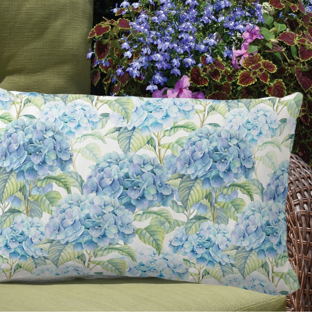 Coussin Rectangle Aquarelle Hydrangea Fleurs (Créateur téléchargé)