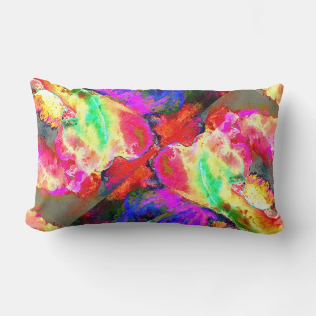 Coussin Rectangle aquarelle jaune rose Abstraite peinture florale (Recto)