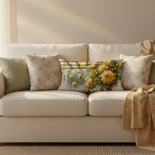 Coussin Rectangle Aquarelle Jaune Roses Jardin Métal Imprimer