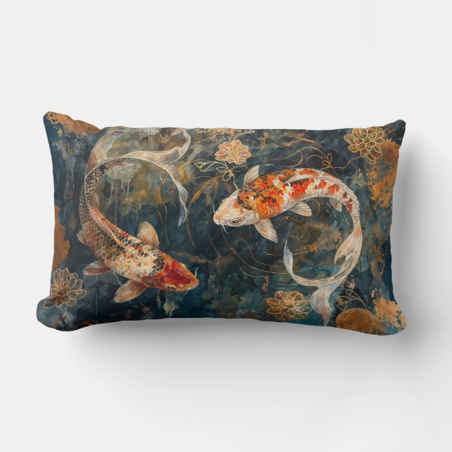 Coussin Rectangle Aquarelle Koi Fish Illustration (Recto)