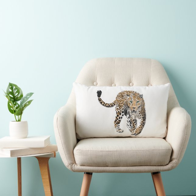 Coussin Rectangle aquarelle léopard jungle chat animal peint vert (Chaise)