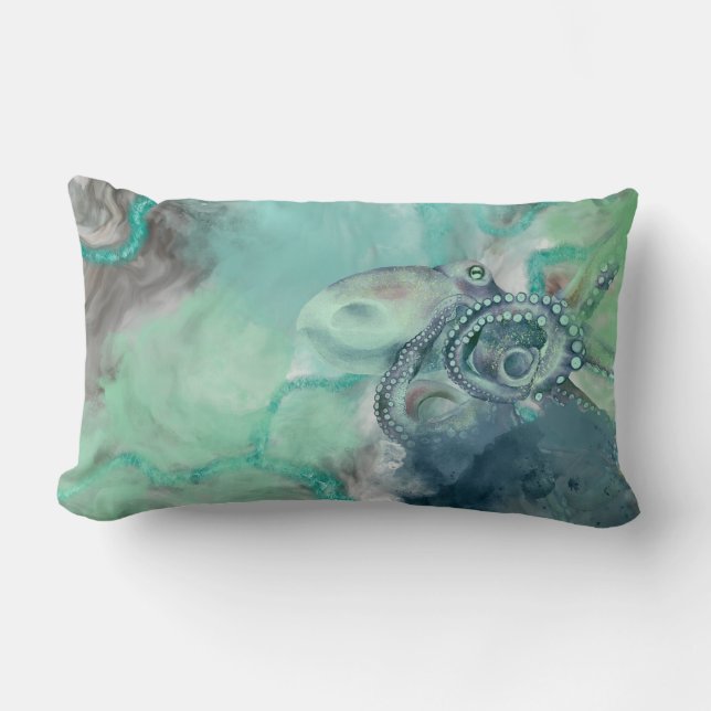 Coussin Rectangle Aquarelle marine Aqua Ocean Octopus (Recto)
