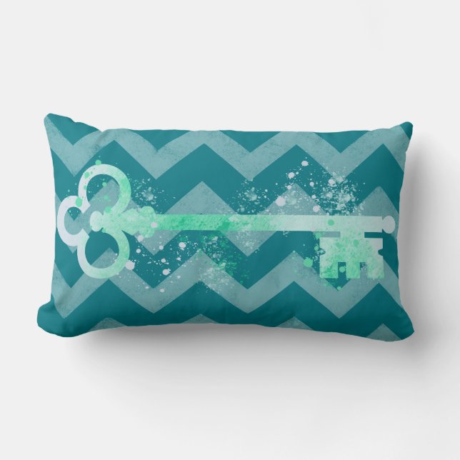 Coussin Rectangle Aquarelle Mer mousse vert Ornate Key Chevrons (Recto)