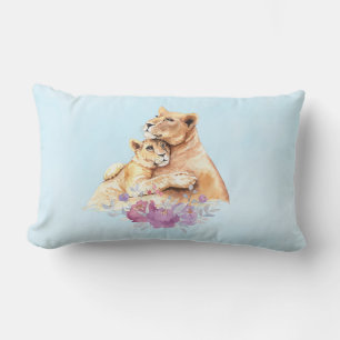 Coussin Rectangle Aquarelle mignonne Mère Lion & Cub