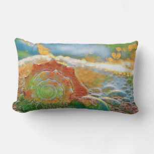 Coussin Rectangle Aquarelle moderne orange et coquillage vert 