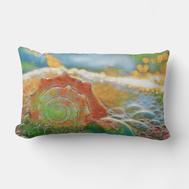Coussin Rectangle Aquarelle moderne orange et coquillage vert (Recto)