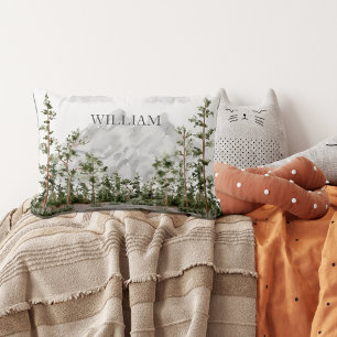 Coussin Rectangle Aquarelle monogramme Montagne et forêt