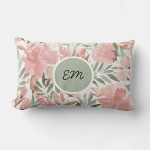 Coussin Rectangle Aquarelle Motif Floral Monogramme