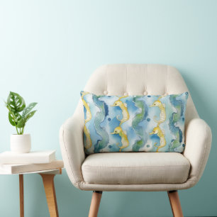Coussin Rectangle Aquarelle motif hippocampe vie de plage océan art