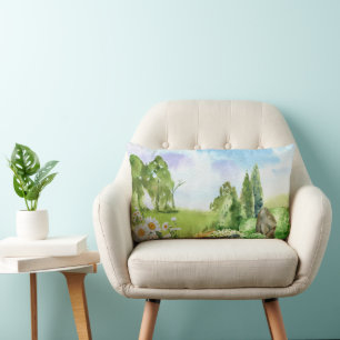 Coussin Rectangle Aquarelle Nature Paysage et Fleurs marguerites