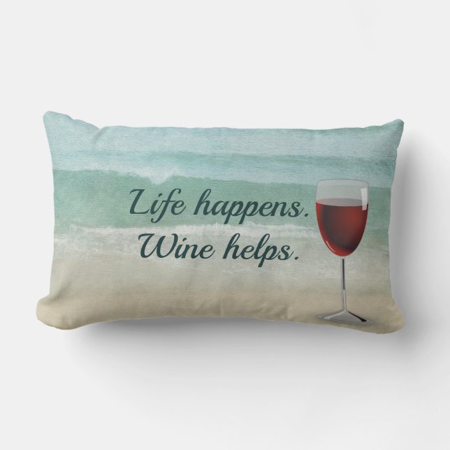 Coussin Rectangle Aquarelle océanique avec verre de vin rouge lombba (Recto)