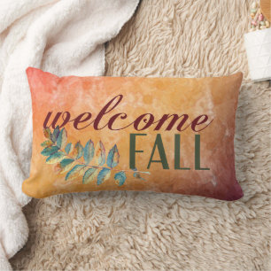 Coussin Rectangle Aquarelle Orange Floral Joli Nom de famille Automn