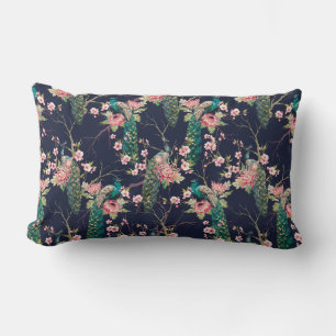 Coussin Rectangle aquarelle paon motif sur une cerise d'arbre, fleur
