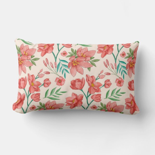 Coussin Rectangle Aquarelle peinte à la main Motif floral-54098 (Recto)