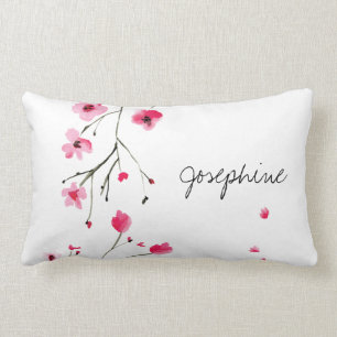 Coussin Rectangle Aquarelle personnalisée Fleur de cerisier rouge ro