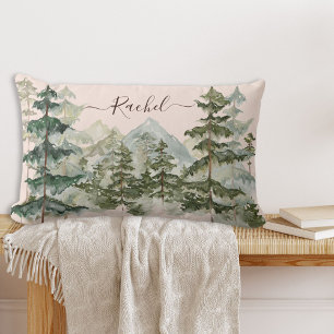 Coussin Rectangle Aquarelle Pine Forêt et montagne Rustique