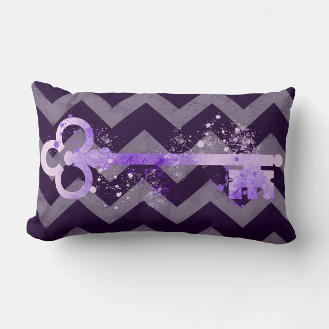 Coussin Rectangle Aquarelle Plum Purple Ornate Clé Chevrons (Recto)