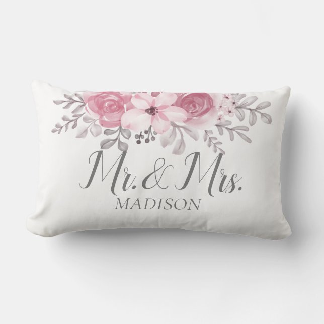 Coussin Rectangle Aquarelle romantique Florales roses M & Mme Mariag (Recto)