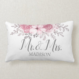 Coussin Rectangle Aquarelle romantique Florales roses M & Mme Mariag