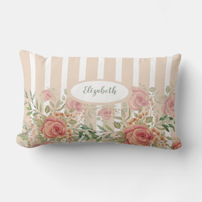 Coussin Rectangle Aquarelle Rose De Jardin Bleu Et Orange Sucré (Recto)
