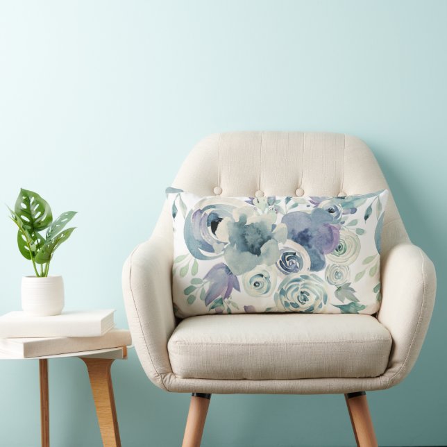 Coussin Rectangle Aquarelle Rose Turquoise bleue géante (Chaise)