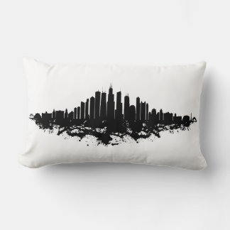 Coussin Rectangle Aquarelle Skyline de Chicago noir et blanc