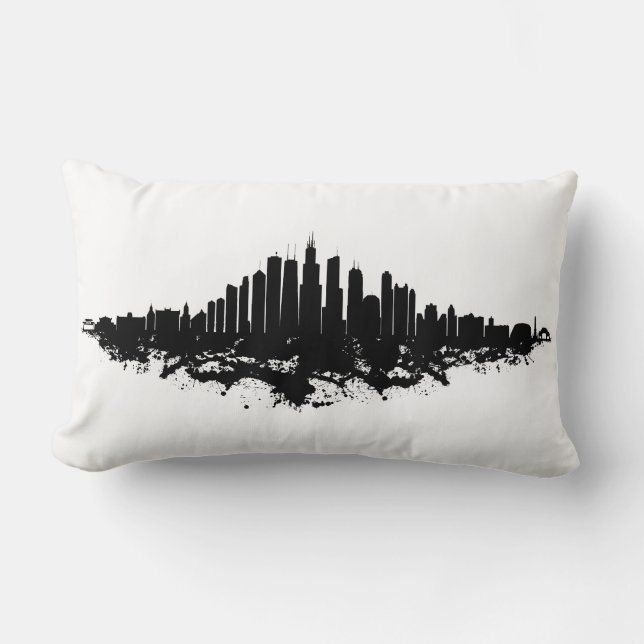 Coussin Rectangle Aquarelle Skyline de Chicago noir et blanc (Recto)