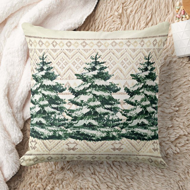 Coussin Rectangle Aquarelle Snowy Pines Trio sur l'oreiller à lancer (Créateur téléchargé)