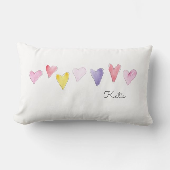 Coussin Rectangle Aquarelle Sweet Hearts NOM Aimer Enfants Amusants (Recto)