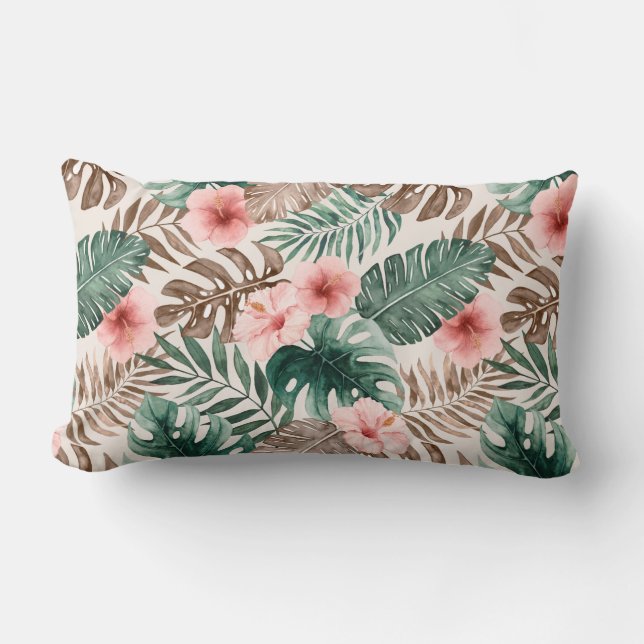 Coussin Rectangle Aquarelle tendance Boho Tropical Floral  (Recto)