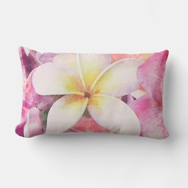 Coussin Rectangle Aquarelle tropicale de la plumeria d'Hawaï (Recto)