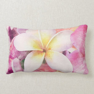 Coussin Rectangle Aquarelle tropicale de la plumeria d'Hawaï