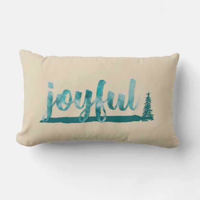Coussin Rectangle Aquarelle Turquoise tendance Joyful Brush Script (Recto)
