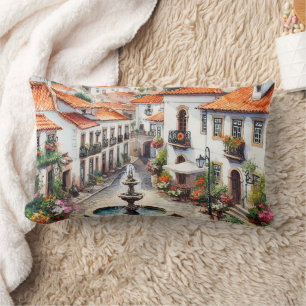 Coussin Rectangle Aquarelle typique du village portugais